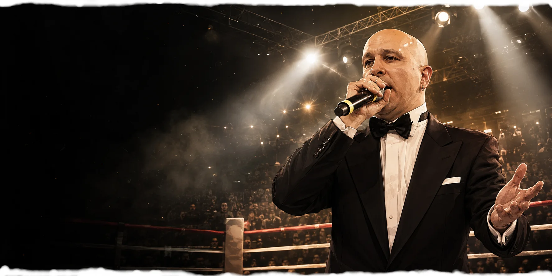 Valerio Lamanna con microfono sul ring